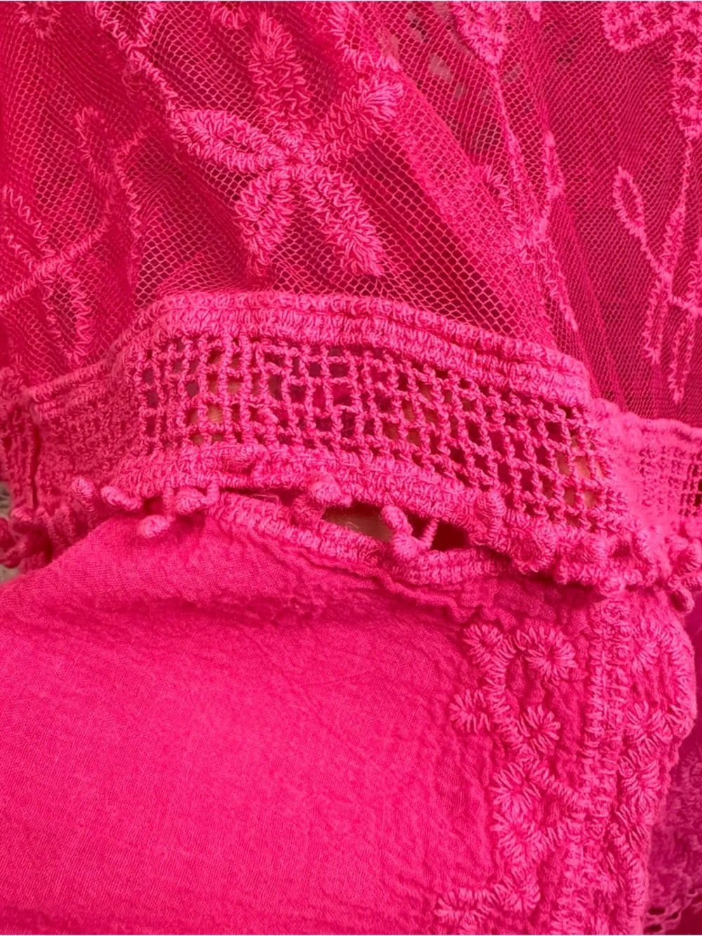 Women’s Sheer Lace V-Neck Swim Coverup Hot Pink Vacation Cruise One Size - Picture 6 of 9